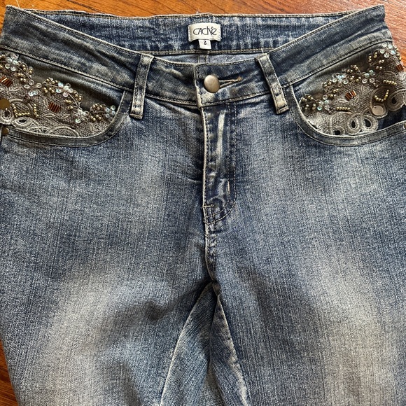 Cache Y2K Bootcut Embellished Jeans Lace Beaded Gold Jewels Jean Pant - Picture 7 of 8